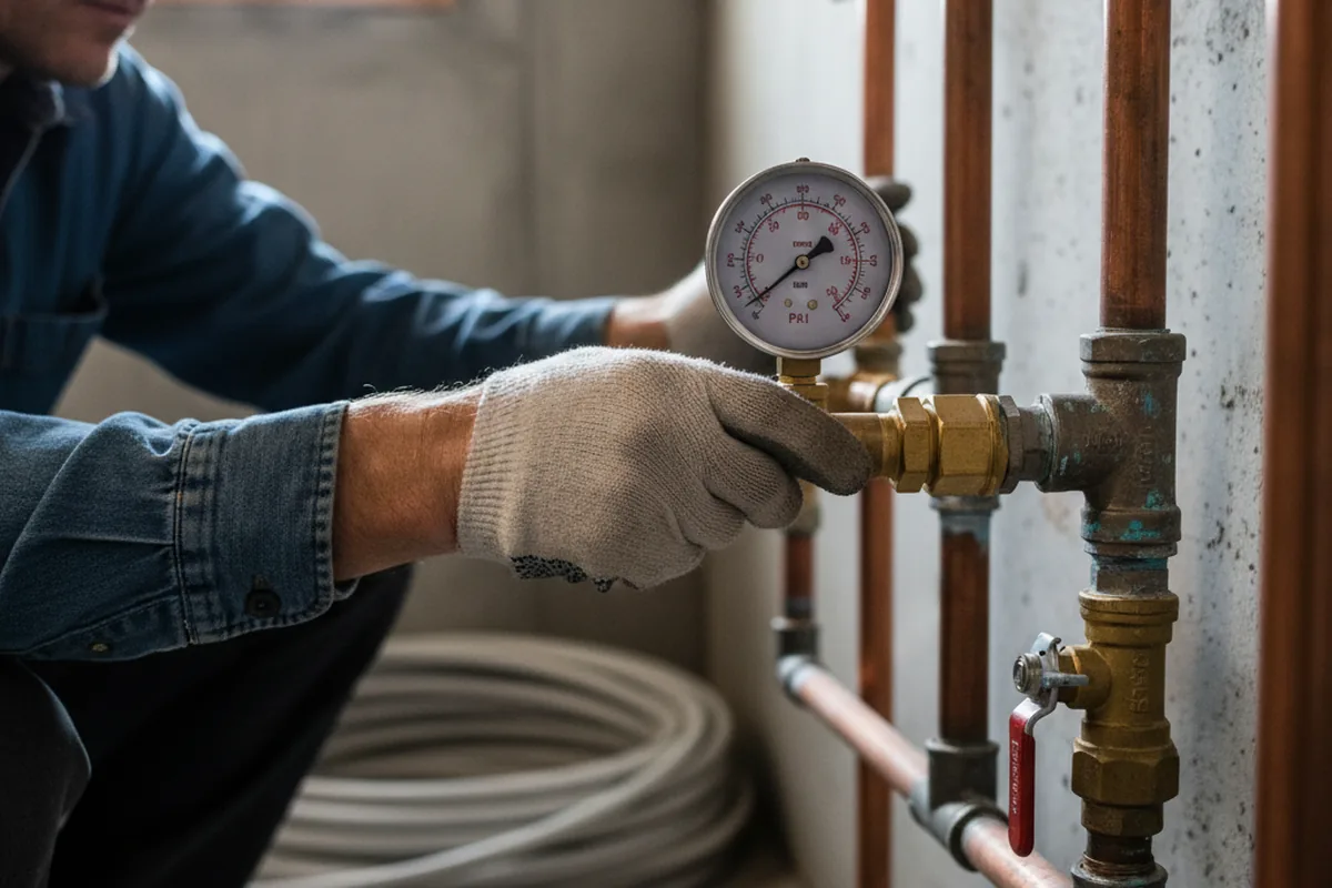 Pressure testing a repaired line during Water Line Repair in Nice